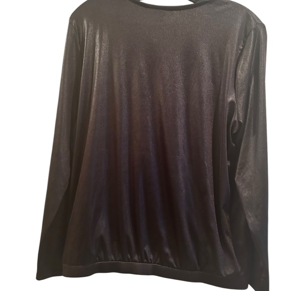 NWT International Concepts black v neck coated long sleeve blouse size XLP - Picture 5 of 10
